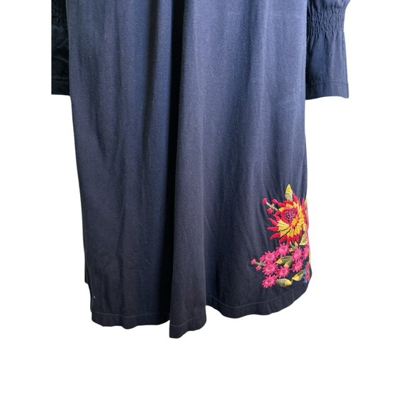 Johnny Was Embroidered V Neck Smocked Black Midi Dress 100% Cotton Size S EUC - Picture 2 of 7